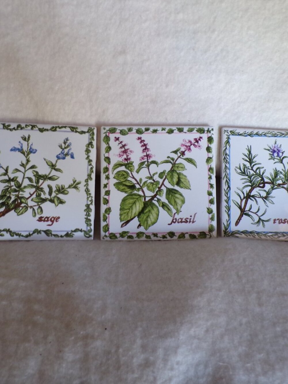 Set Of 3 JEFFREY COURT Botanical Herb Tiles Basil Sage Rosemary USA New